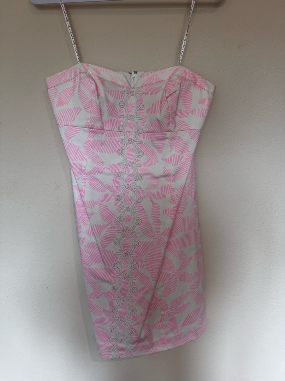 Lilly Pulitzer Strapless Pink & White Leaf-Print Sheath